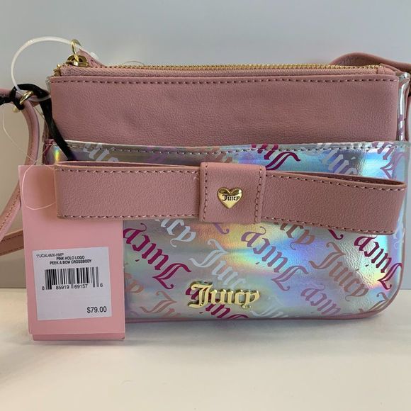 Juicy Couture Handbags - Juicy Couture Peek a Bow Crossbody - Pink Holo Logo